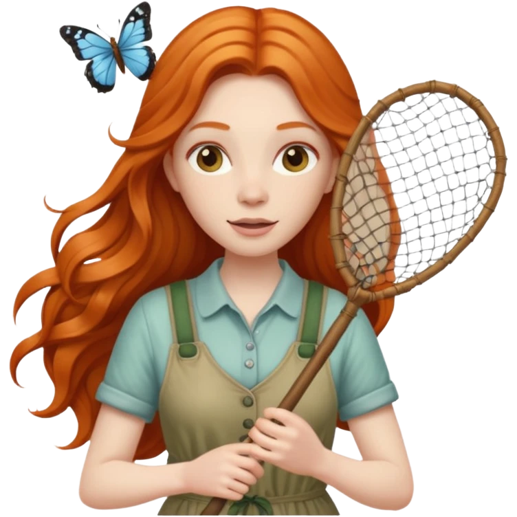 ginger lon haired woman butterfly catcher emoji