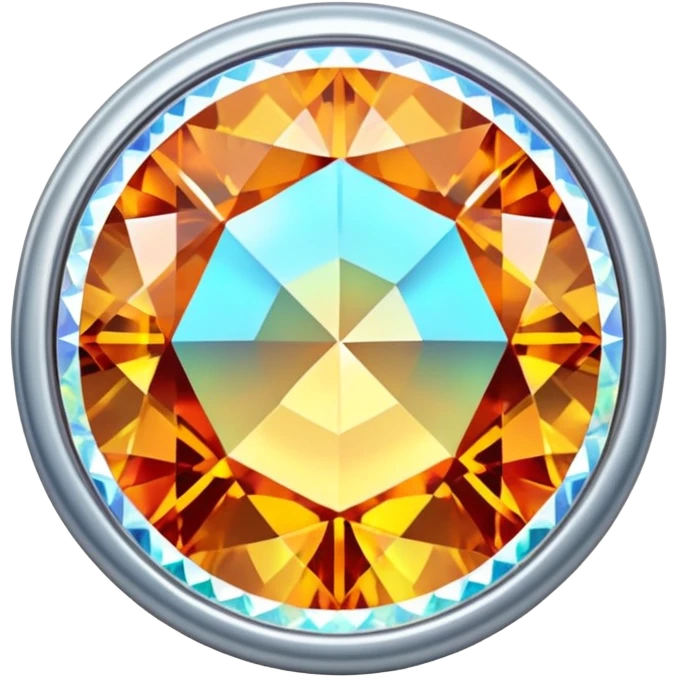 extra close-up round cut azotic topaz gemstone with holographic effect and elegant silver frame, no extra accents emoji
