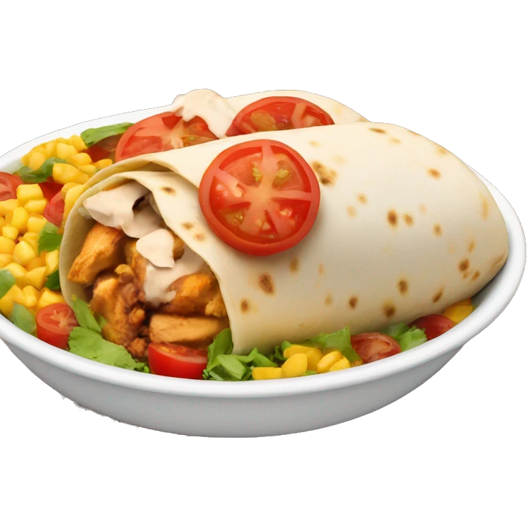 burrito bowl with chicken and tomatoes emoji