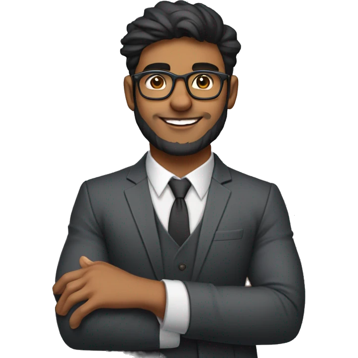 young buff fit indian canadian 20 yr old with glasses, beard and airpods cool hair nicely dressed waving hand emoji