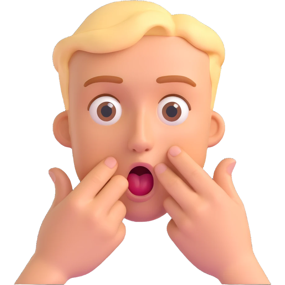 Mathias Schweighöfer with one hand in front of mouth, surprised facial expression, stylized emoji, no text, light background emoji