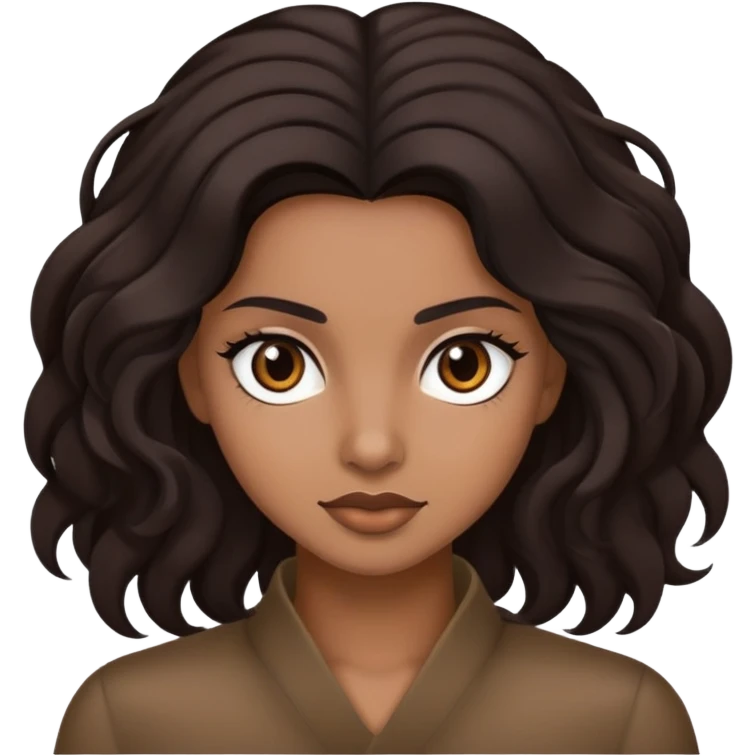 morena, cabelo cacheado preto, olhos castanhos escuro emoji