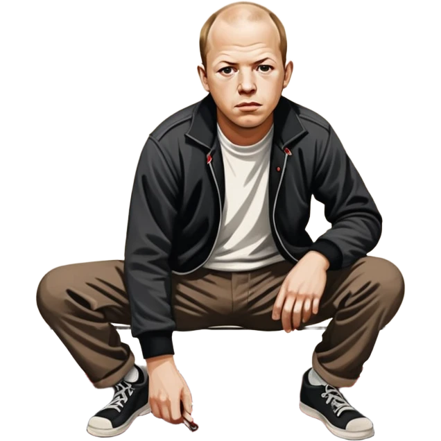 Jackson pollock the abstract artist flicking black white and red paint onto a canvas on the ground emoji