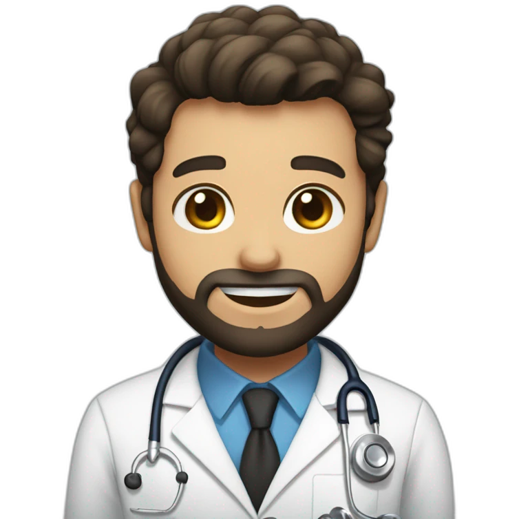 doctor brown beard smiles white skin color black hair on the head emoji
