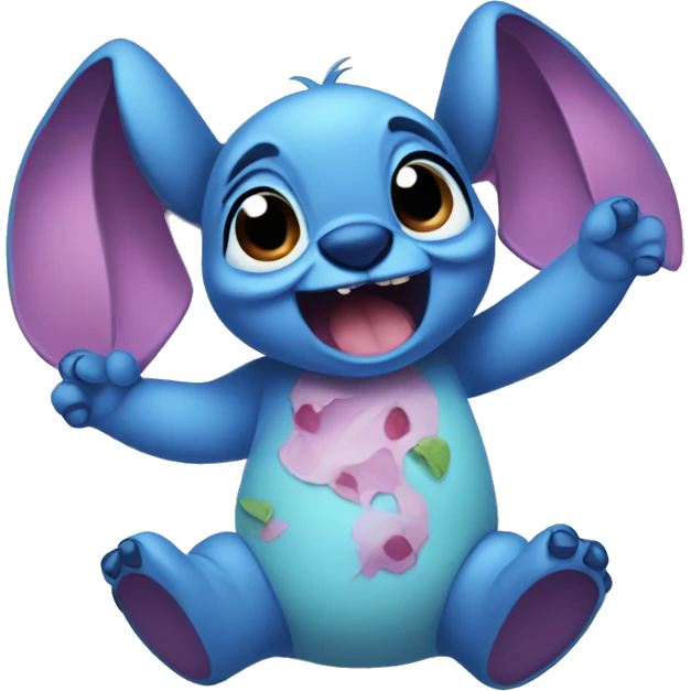 Stitch with a baby and giving  hum a lisa emoji