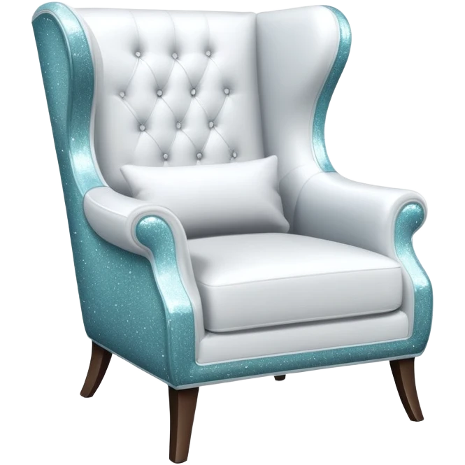 smartphone at an angle showing a clear, detailed armchair on the screen, product page layout, with sparkle effect on the left side emoji