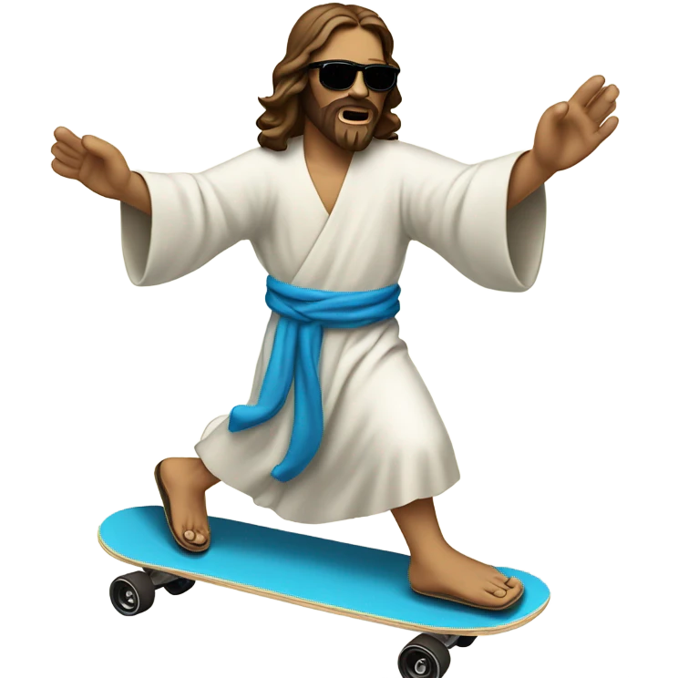Jesus on a skateboard with sunglasses emoji