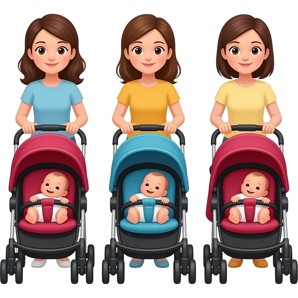 3 different mothers pushing strollers with newborn emoji