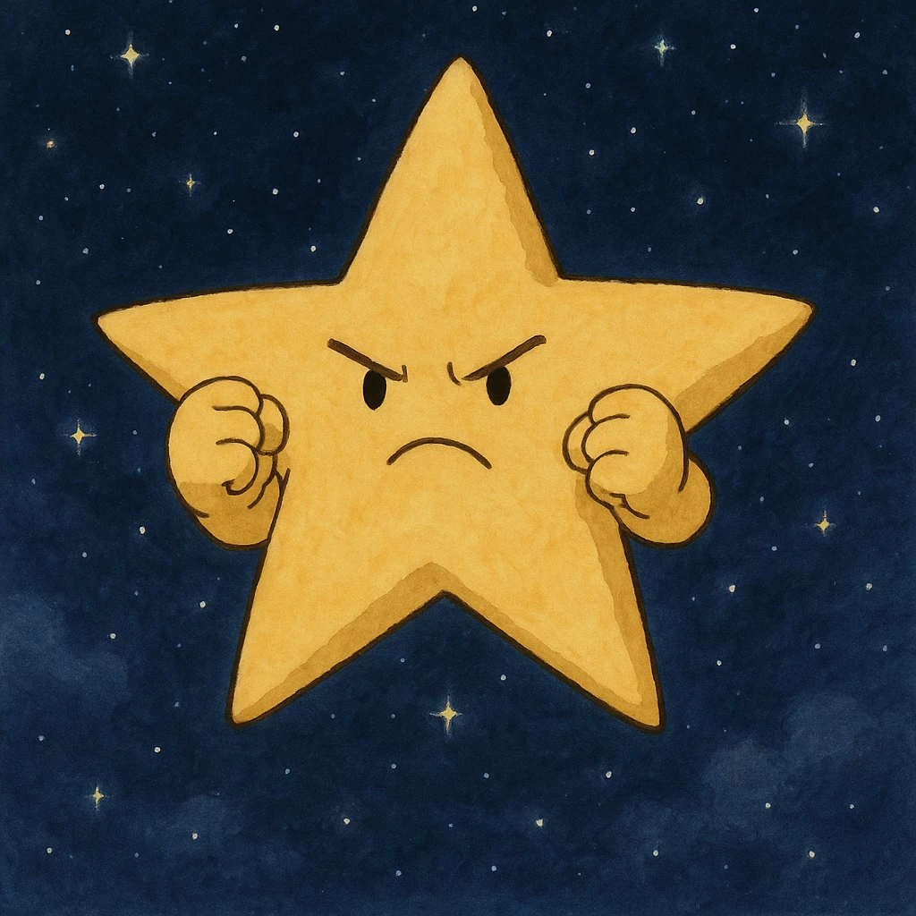 ghibli style determined star with clenched fists in a night sky emoji