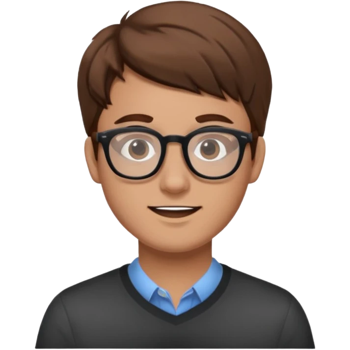 a man in his early 20s wearing glasses for a tech company, extroverted, brown hair emoji
