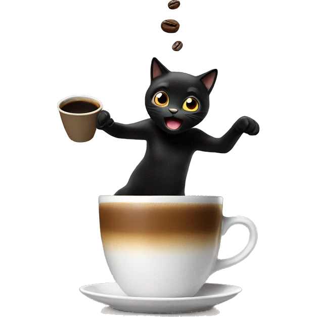 coffee jumps out of the cup and turns into a black cat emoji