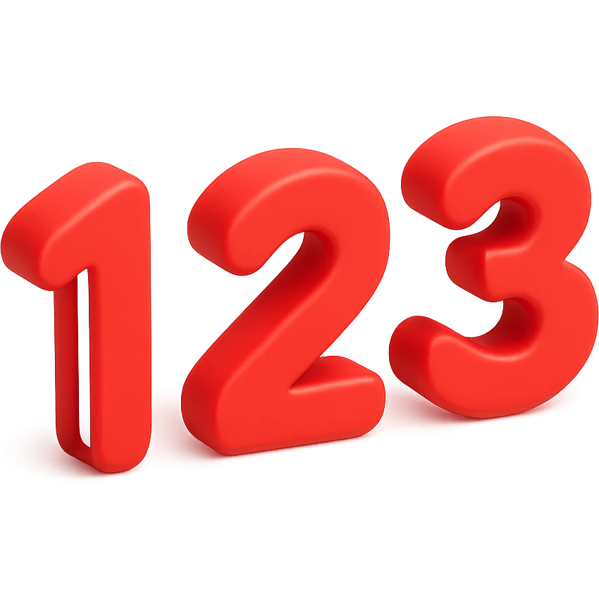 cartoon-style numbers 1, 2, 3 in red, green, and yellow with transparent background emoji