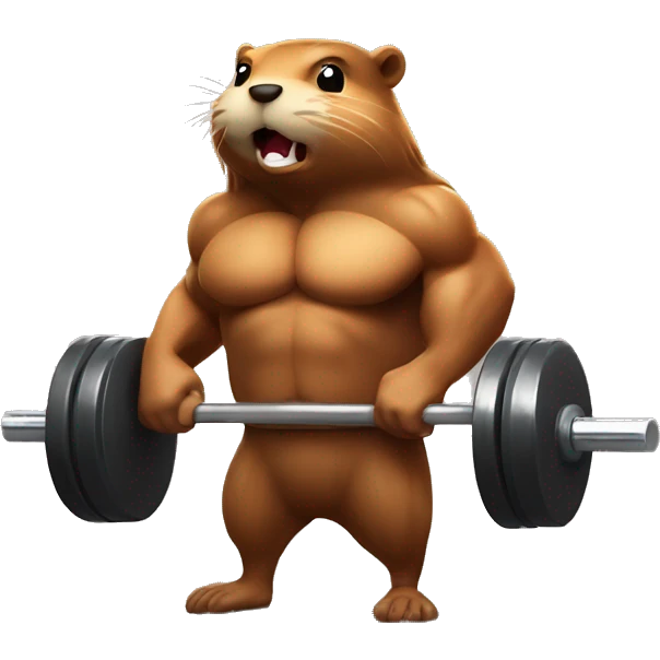 A beaver with strong muscles lifts the barbell emoji