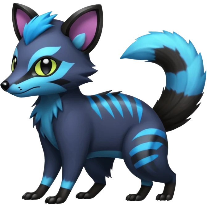 Edgy punky gothic dark gloomy colorful neon dusky Civet-Electrike-Manectric-Genet-Furret-Fakemon-Pokémon-fusion-creature  emoji
