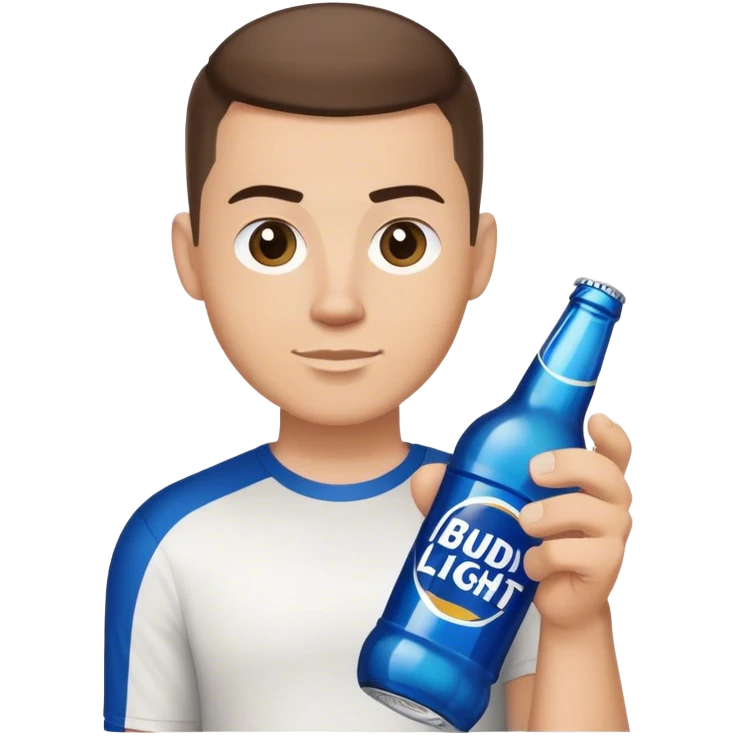 white guy, brunette crew cut hair, holding bud light  emoji