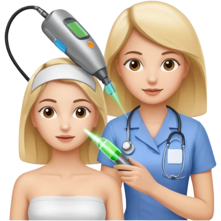 A nurse help a girl do laser hair removal treatment emoji