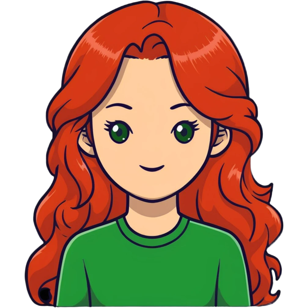 redhead with long hair and green eyes emoji