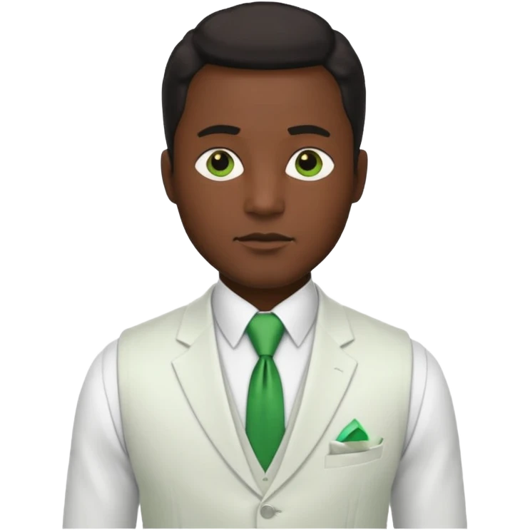 businessman, black skin, white suit vest, green tie emoji