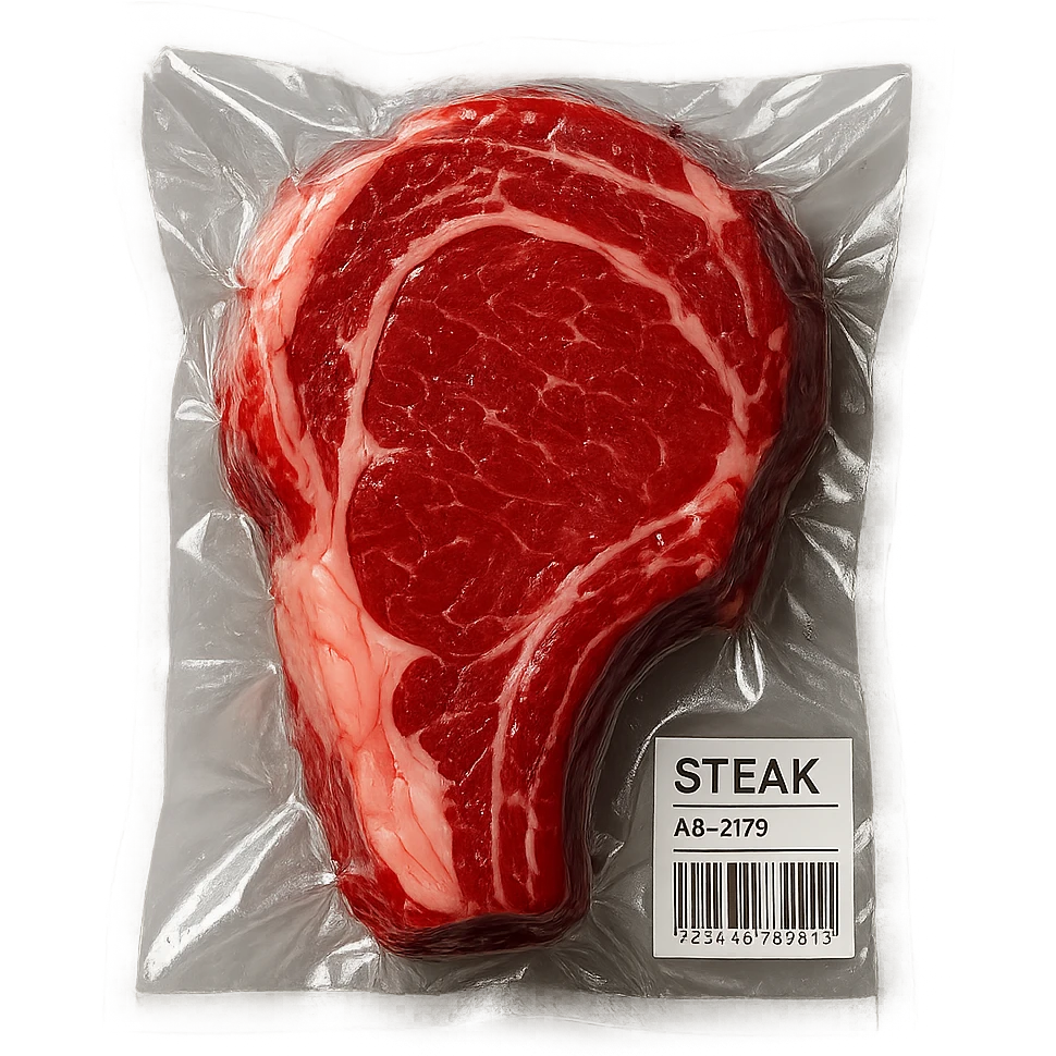 steak, glossy and puffy vacuum-sealed style emoji