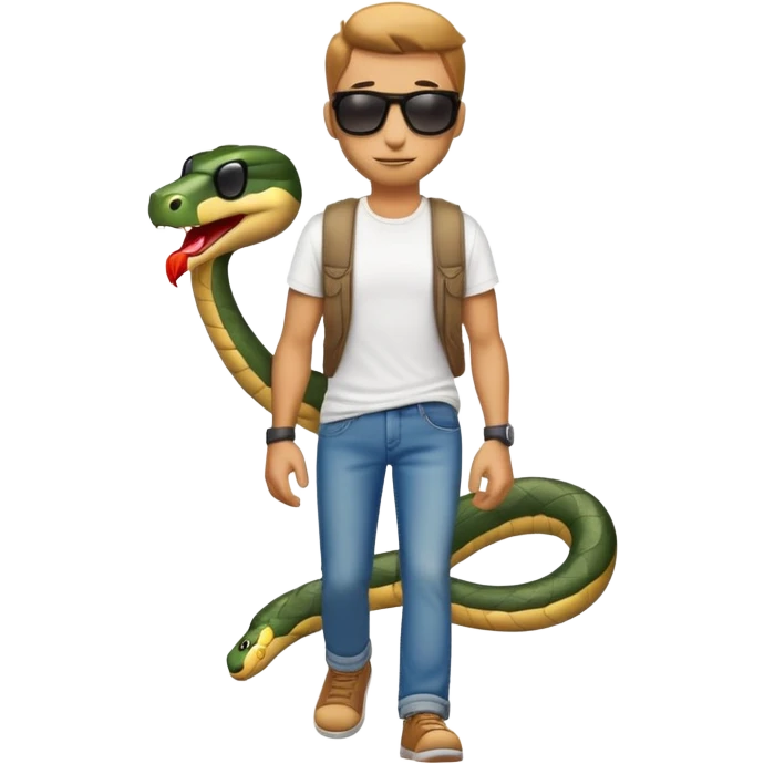anthropomorphised snake wearing jeans, t-shirt, sunglasses, walking upright emoji