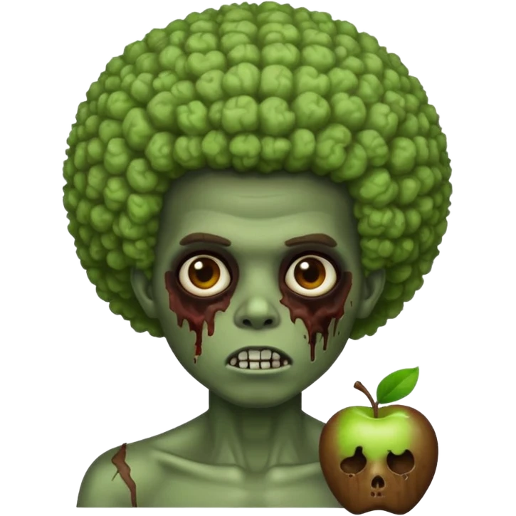 zombie boy with an afro, apple style emoji, exaggerated afro emoji