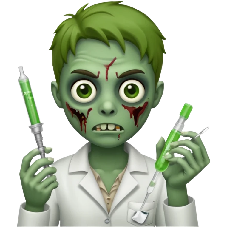ios emoji style zombie holding a syringe in one hand and a spoon in the other emoji
