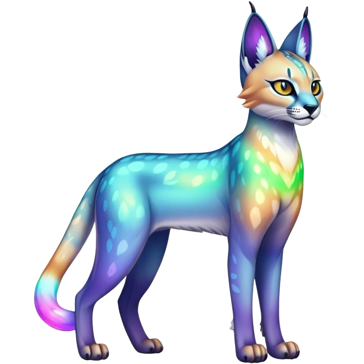 An iridescent transparent luminescent colorful fantasy-lynx-caracal-serval-fakemon-creature-hybrid emoji