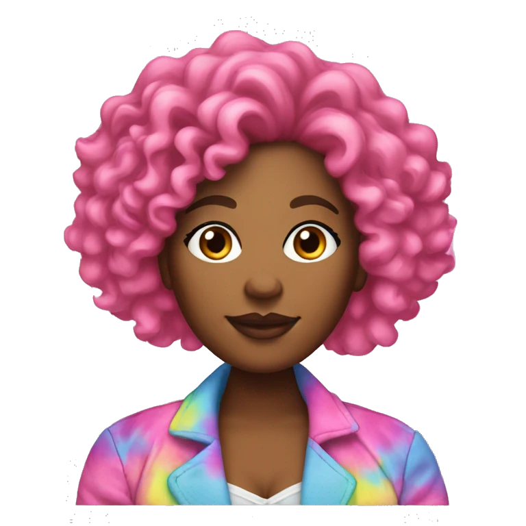 Plus size black woman with pink curly hair and a tie dye jacket  emoji