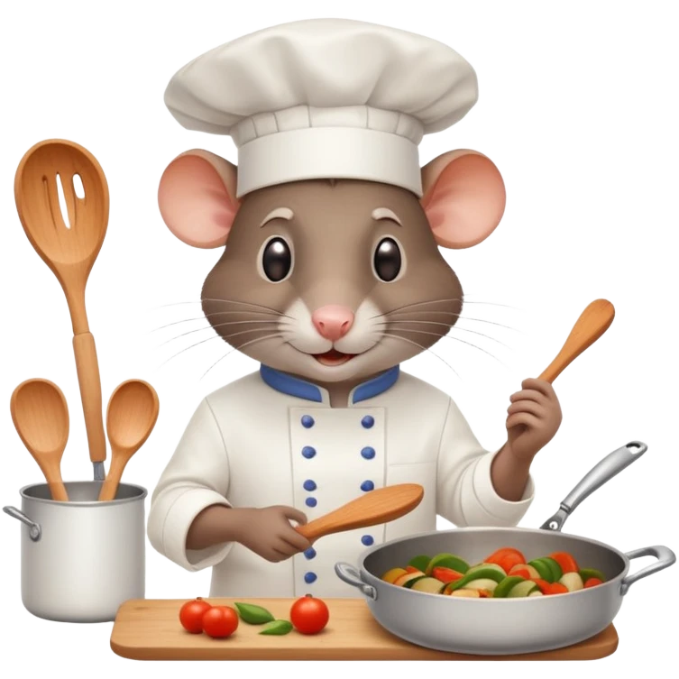 Rat chef in a white hat cooking ratatouille in a Paris kitchen emoji