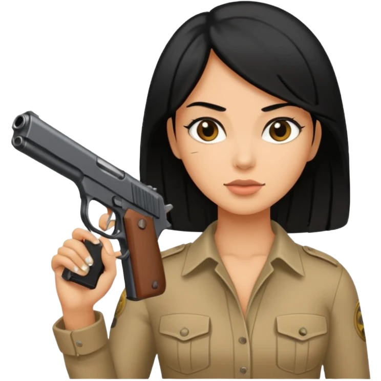 Pretty, tan woman with black hair holding a gun  emoji