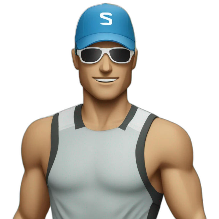 white salomon trail runner man wearing a cap and a pair of sunglasses emoji