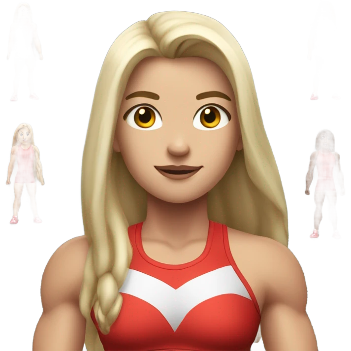 a girl，in red sportswear，great muscle，white skin，long hair， emoji
