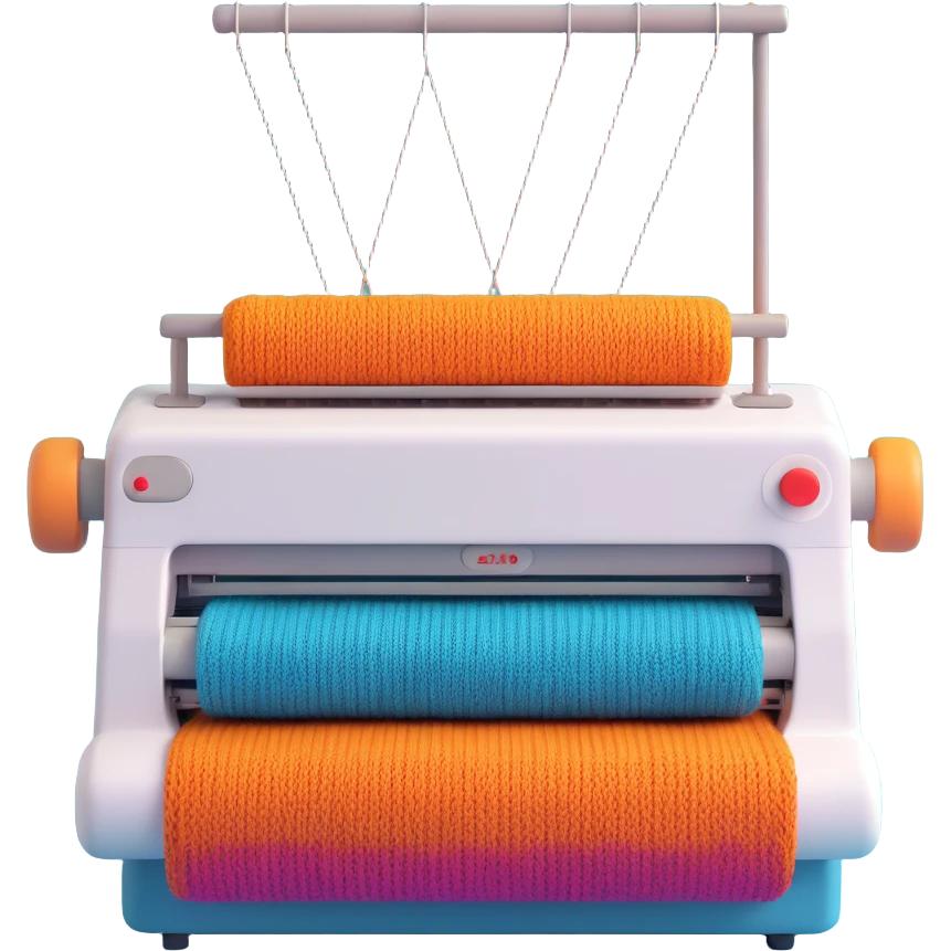Knitting Machines depicting a simple knitting machine with subtle gradients and a friendly expression. emoji
