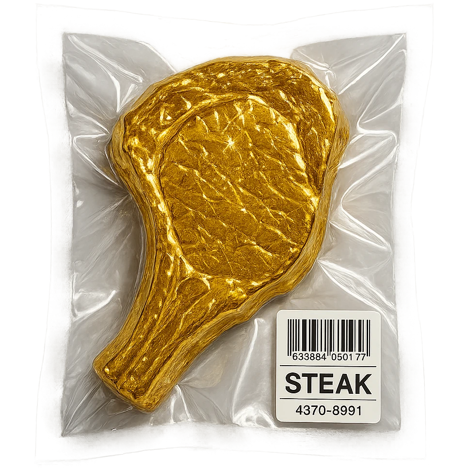 golden steak with diamond-like shine, very glossy emoji