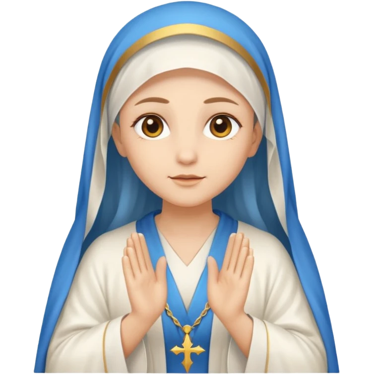 Nossa senhora das graças com manto branco e vel azul ,com áurea e mãos postas  emoji