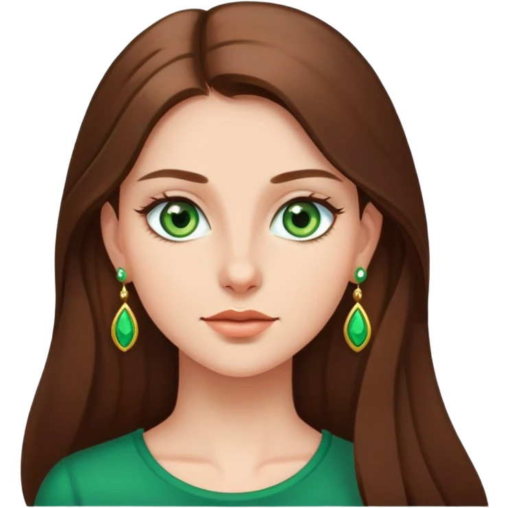girl with long smooth hair, green eyes, earrings emoji