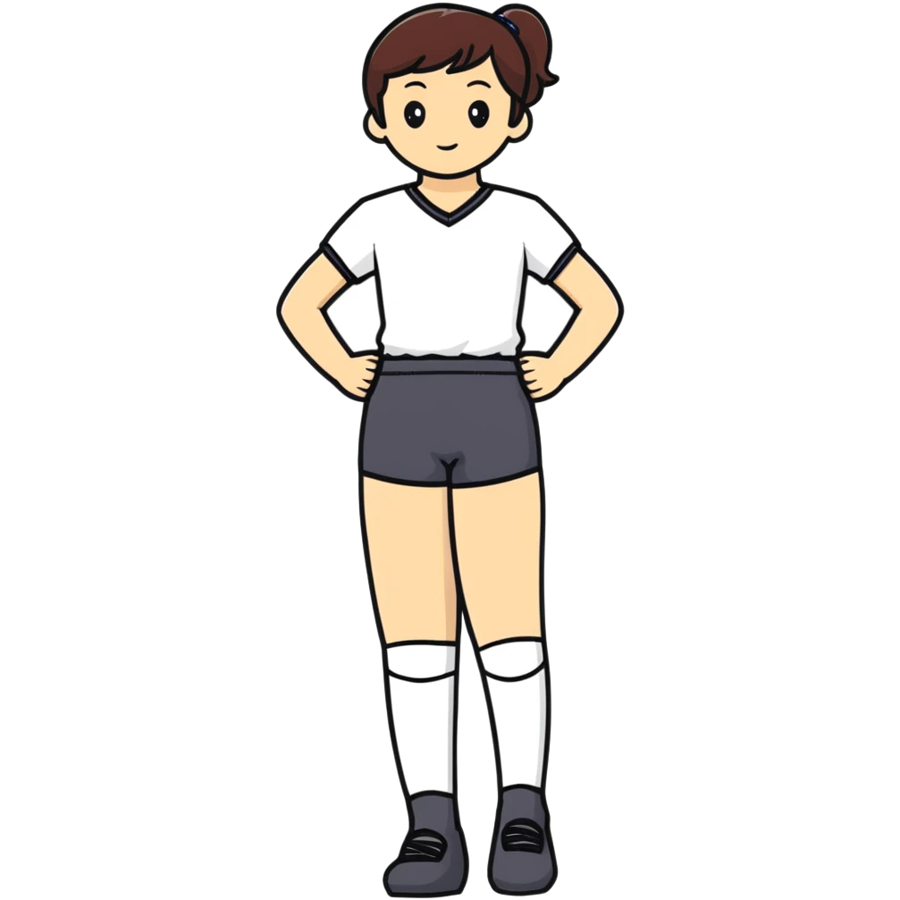 person standing with legs apart, wearing three-point shorts and black pantyhose emoji