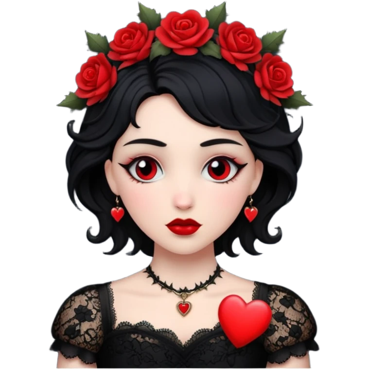 red heart with black lace, thorns, and a cameo, dark romance emoji