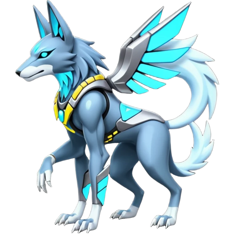 cyberpunk intricate neon glowing grey white futuristic cyborg-Anubis-Zeraora-Zoroark-fusion (full body) emoji