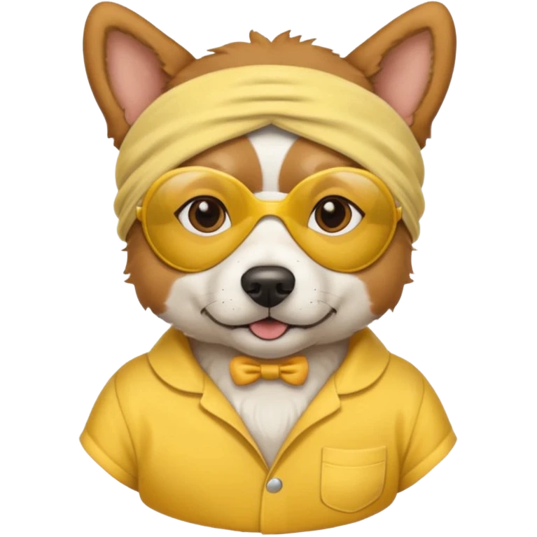 a dog with yellow sleep mask and wearing shirt emoji