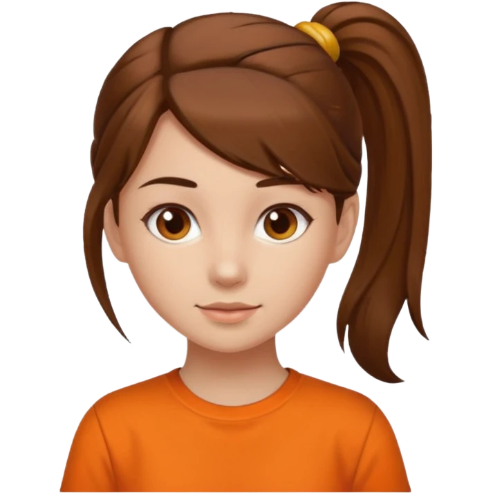 brown hair girl with ponytail and orange shirt emoji