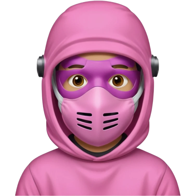 man in pink protection clothes with full-faced pink mask covered whole face emoji