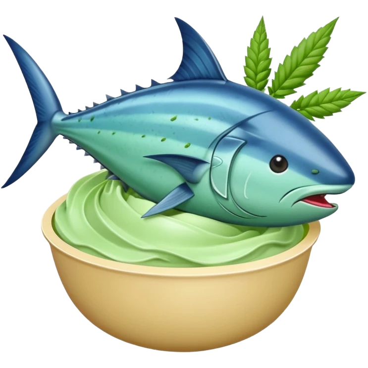 bluefin tuna in a gelato with cannabis leaf emoji