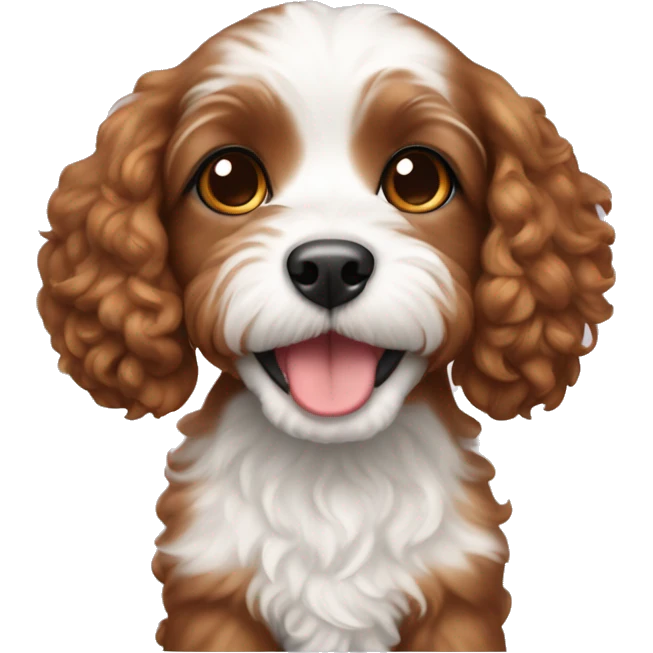 cavapoo puppy with dark red hair and white bell emoji