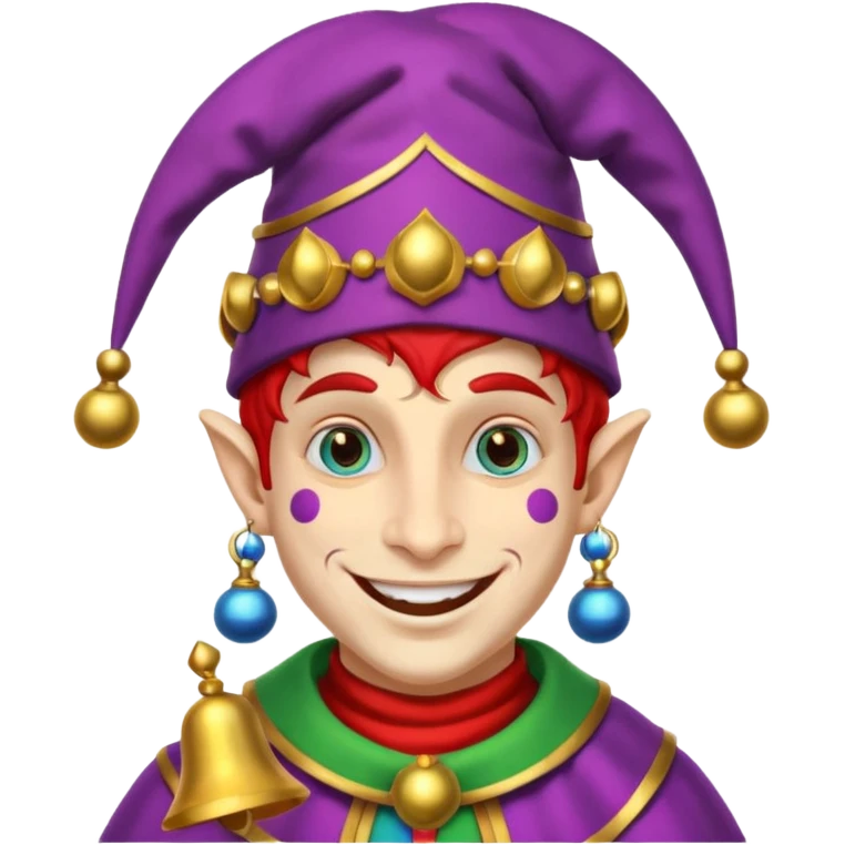 Royal Jester – Smiling trickster with colorful hat and bells emoji