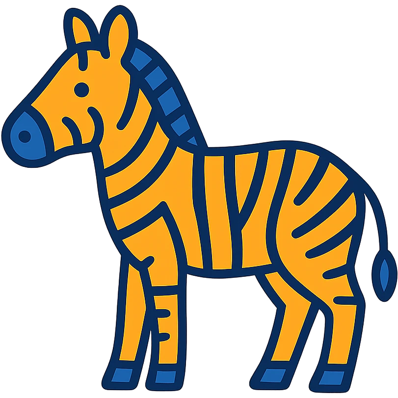 zebra, lineal color icon with black outlines, simple and modern emoji