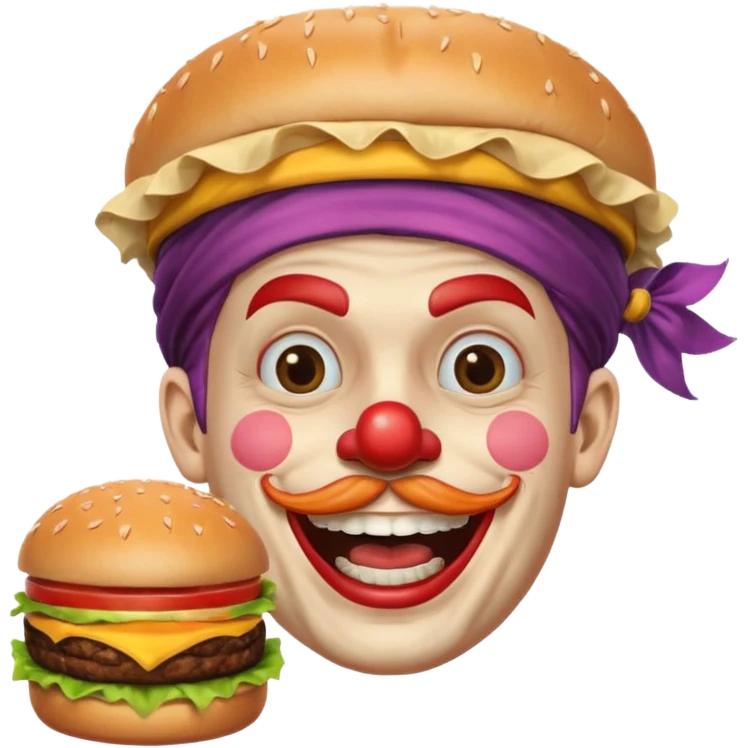 Клоун пират с бургером на голове вместо парика emoji