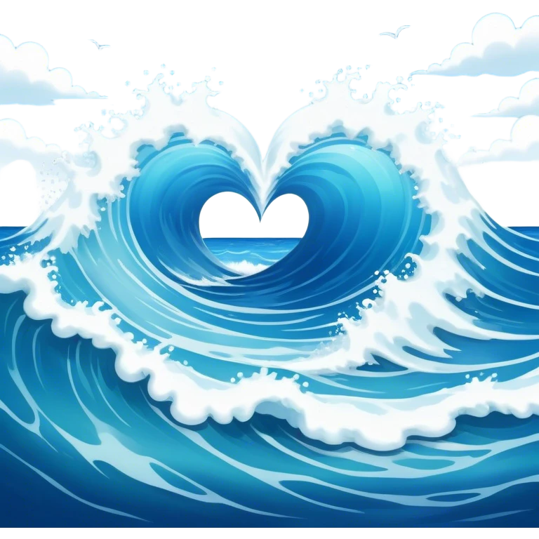 "A heart-shaped ocean scene with crashing waves, reflecting a serene and dreamy atmosphere."
 emoji
