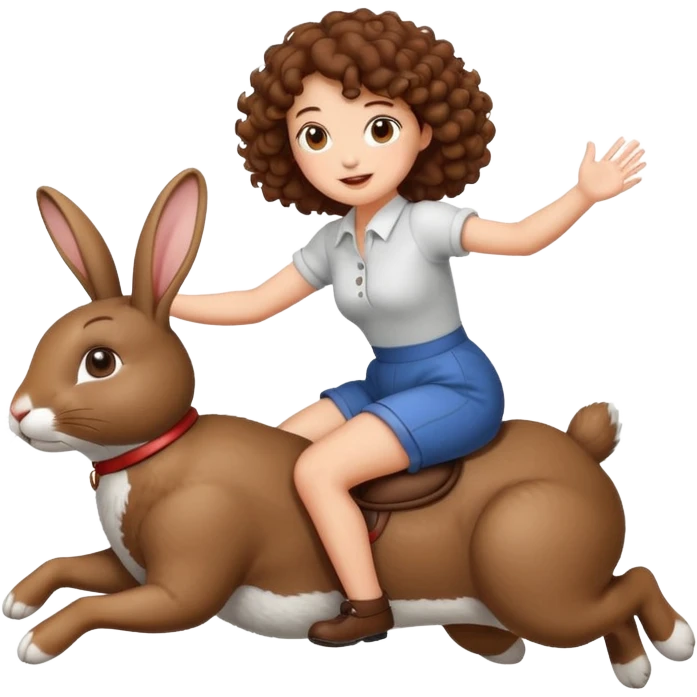 cute woman short tight curly brown hair riding bouncing rabbit emoji