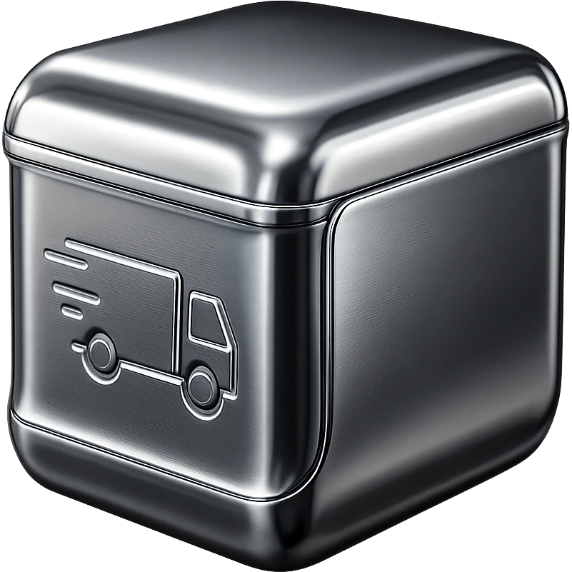 chrome style delivery box, with reflections, futuristic look emoji